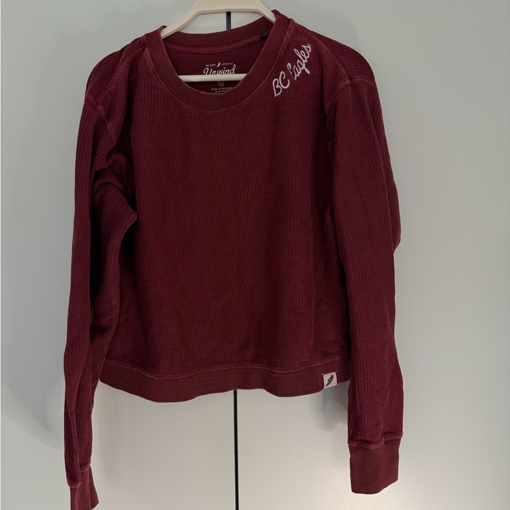 BC Eagles Red Crew Neck Sweater with Gathered Sleeves